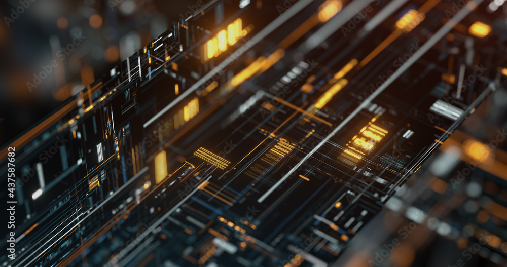 High tech technology geometric and connection system background with digital data abstract Circuit board. 3D rendering High tech technology geometric and connection system background with digital data abstract Circuit board. 3D rendering