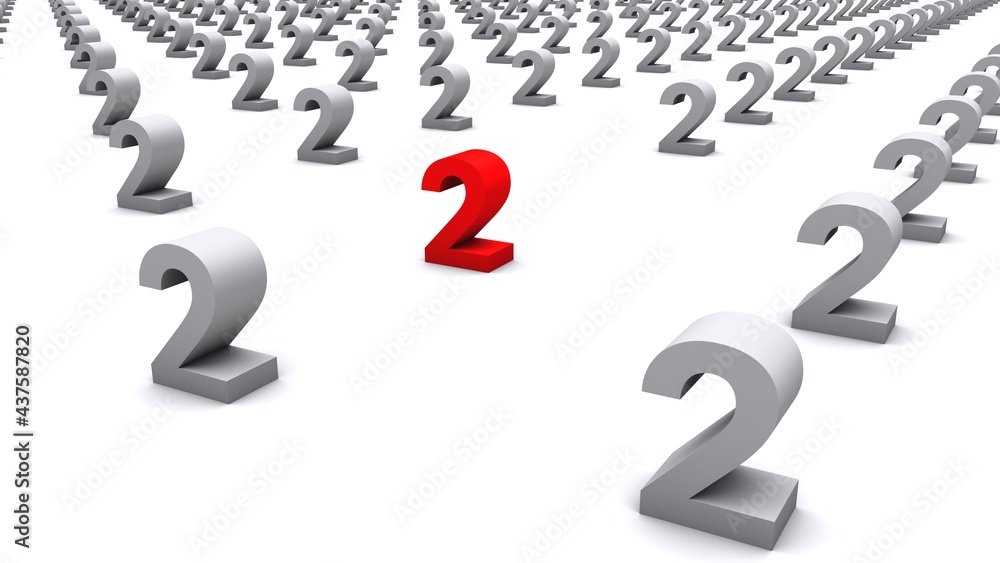 3D illustration of the number 2 Standing out from the crowd 3D illustration of the number 2 Standing out from the crowd