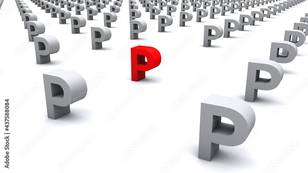 3D illustration of the letter P Standing out from the crowd 3D illustration of the letter P Standing out from the crowd