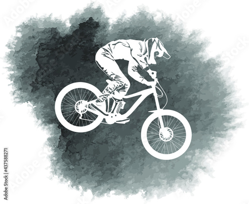 Silhouette of a biker descending on a mountain bike vector illustration