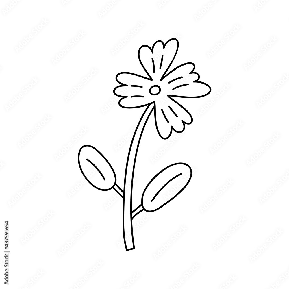 Vector stylized spring flower with monoline. Scandinavian illustration art element. Decorative summer floral image for greeting Valentine card or poster, holiday banner