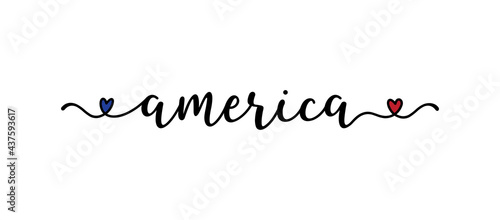 Hand drawn AMERICA word as logo. American patriotic lettering for postcard, invitation, poster, icon, label.