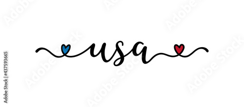  Hand drawn USA word. American patriotic lettering for postcard  invitation  poster  icon  label.