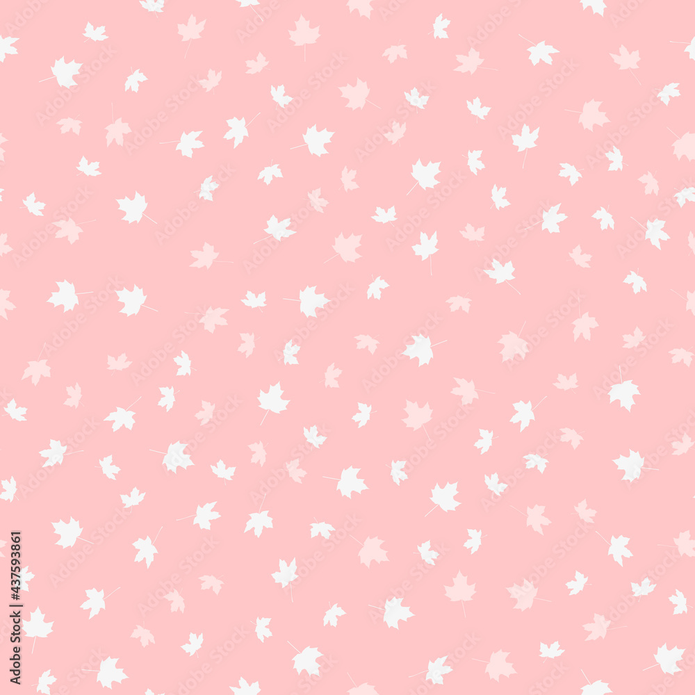 Pattern with leaves on a pink-peach background. Vector image.