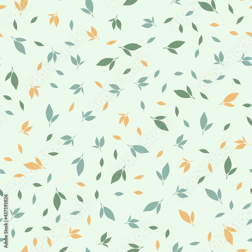 Pattern with leaves on a green background. Vector image.