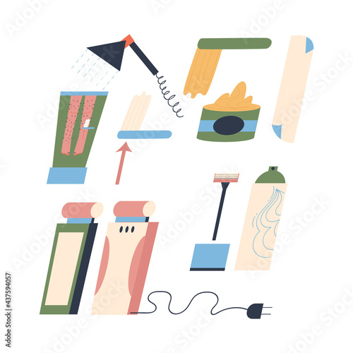 A set of body hair removal products. Flat vector illustration