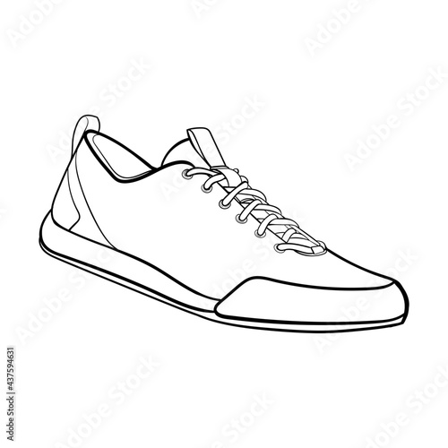 Shoe Line Drawing. Shoe sneaker outline drawing vector, black line sneaker. vector Illustration.