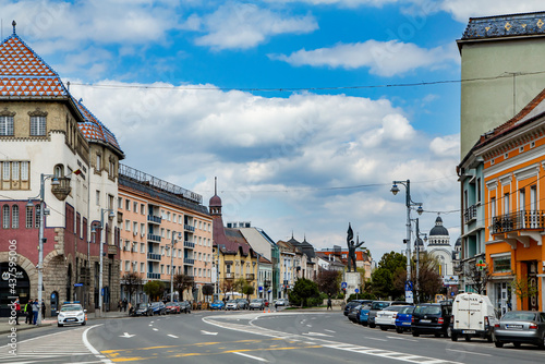 Street view vith old buildings în the historical center  in  Targu Mures.  