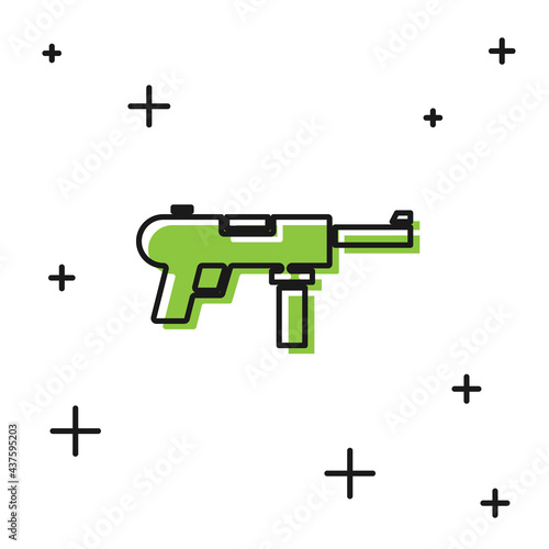 Black Submachine gun M3, Grease gun icon isolated on white background. Vector
