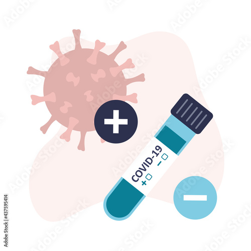 Covid-19 pcr test. Coronavirus research, tube with blood. Medical laboratory analysis. Positive or negative result. Healthcare concept banner.