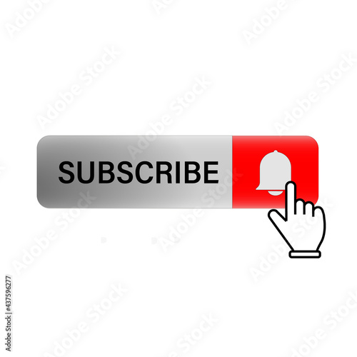 Red subscribe button isolated on white background. Vector illustration of subscribe channel button.