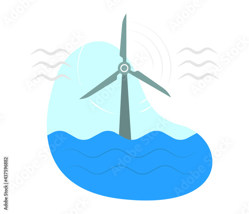 Energy concept background with wind turbine, vector, illustration.