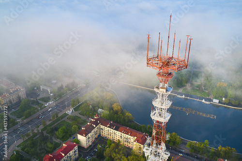 View from a height of the television tower in Minsk. City center and symbol of Belarus photo