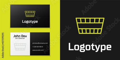 Logotype line Sauna bucket icon isolated on black background. Logo design template element. Vector