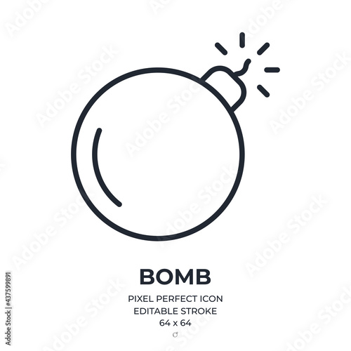 Bomb editable stroke outline icon isolated on white background flat vector illustration. Pixel perfect. 64 x 64.