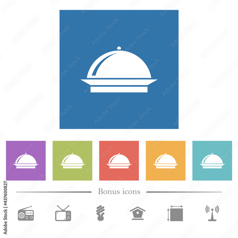 Fototapeta premium Food tray with gloss flat white icons in square backgrounds