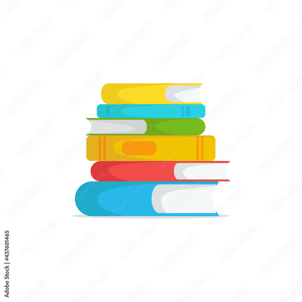 Colorful books are stacked on top of each other. Card with books for Bookstore, bookshop, library, book lover, bibliophile. Isolated vector illustration for poster, banner, postcard, cover Colorful books are stacked on top of each other. Card with books for Bookstore, bookshop, library, book lover, bibliophile. Isolated vector illustration for poster, banner, postcard, cover