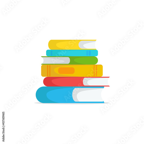 Colorful books are stacked on top of each other. Card with books for Bookstore, bookshop, library, book lover, bibliophile. Isolated vector illustration for poster, banner, postcard, cover