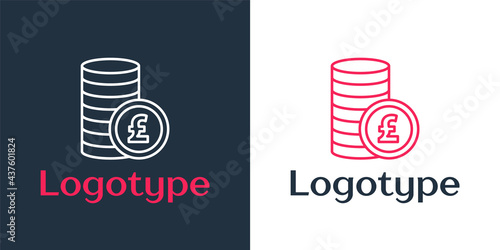 Logotype line Coin money with pound sterling symbol icon isolated on white background. Banking currency sign. Cash symbol. Logo design template element. Vector