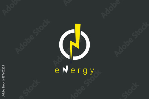 Electricity Logo. Flash Icon Thunder Bolt Letter N in Circle. Flat Vector Logo Design Template Element
