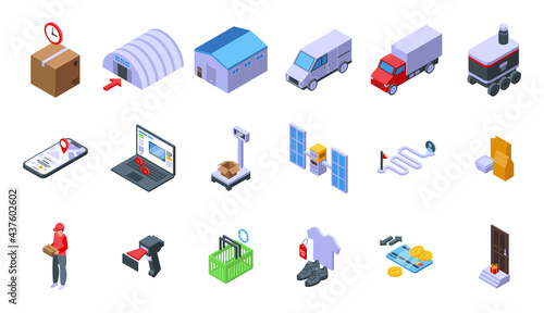 Ordering process icons set. Isometric set of ordering process vector icons for web design isolated on white background