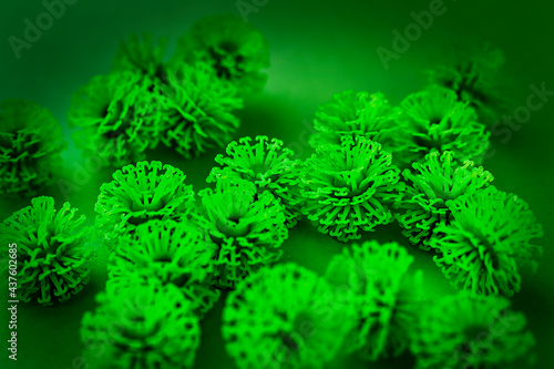 Coronavirus background made with small plastic balls simulating the COVID-19 virus