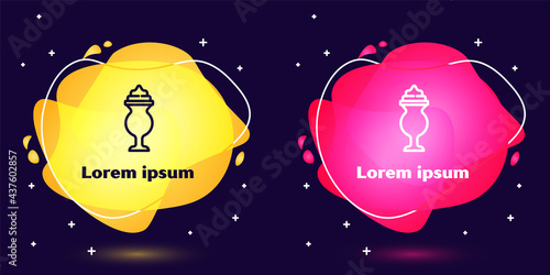 Set line Milkshake icon isolated on blue background. Plastic cup with lid and straw. Abstract banner with liquid shapes. Vector