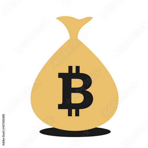 Full money bag with symbol of Bitcoin. Vector illustration isolated on white..
