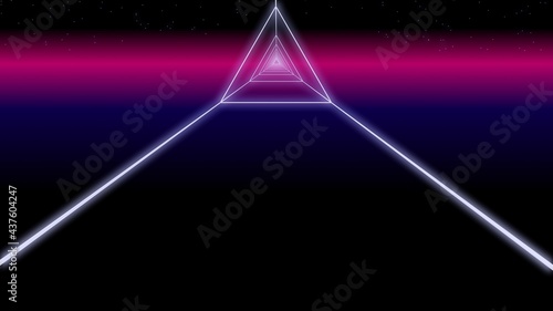 Fototapeta Naklejka Na Ścianę i Meble -  synthwave triangle tunnel Background 3d render retro
