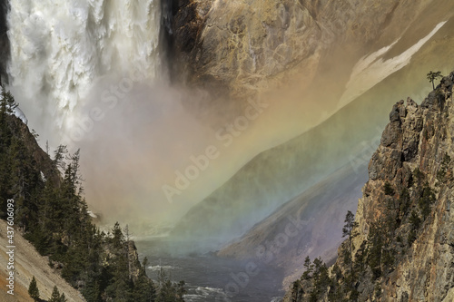 Bottom part of the Lower Yellowstone Falls with rainbow