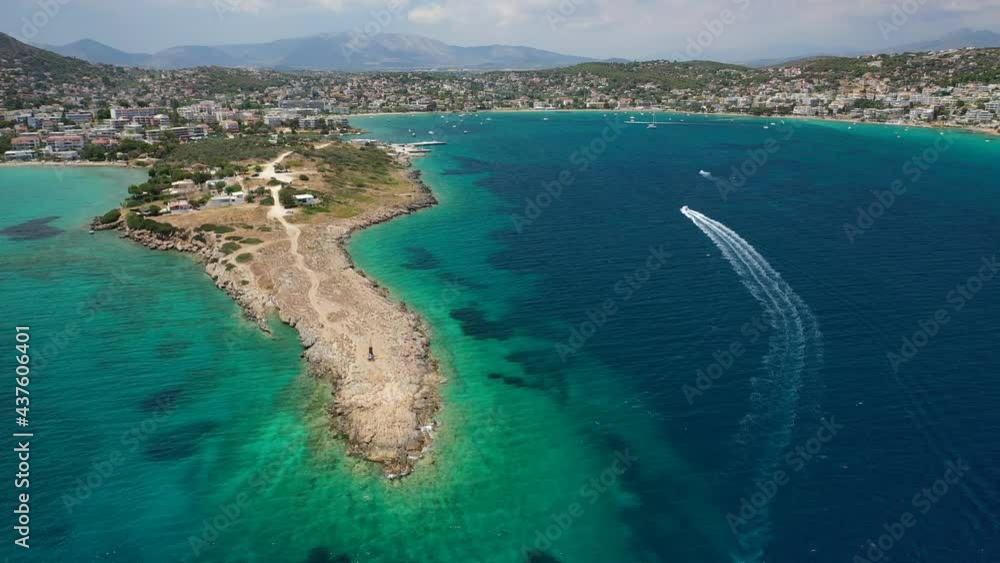 Aerial drone video of beautiful seascape in bay of Porto Rafti, Mesogeia, Attica, Greece Aerial drone video of beautiful seascape in bay of Porto Rafti, Mesogeia, Attica, Greece