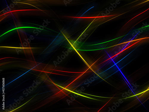 Abstract smooth multicolored waves background on black. Artistic bright bacground.