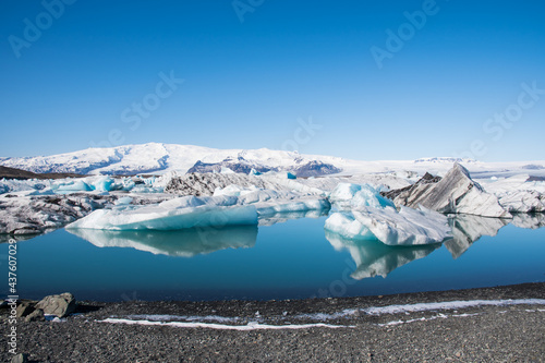 Jokulsarlon Ice Lagoon in south Iceland on a sunny spring day photo