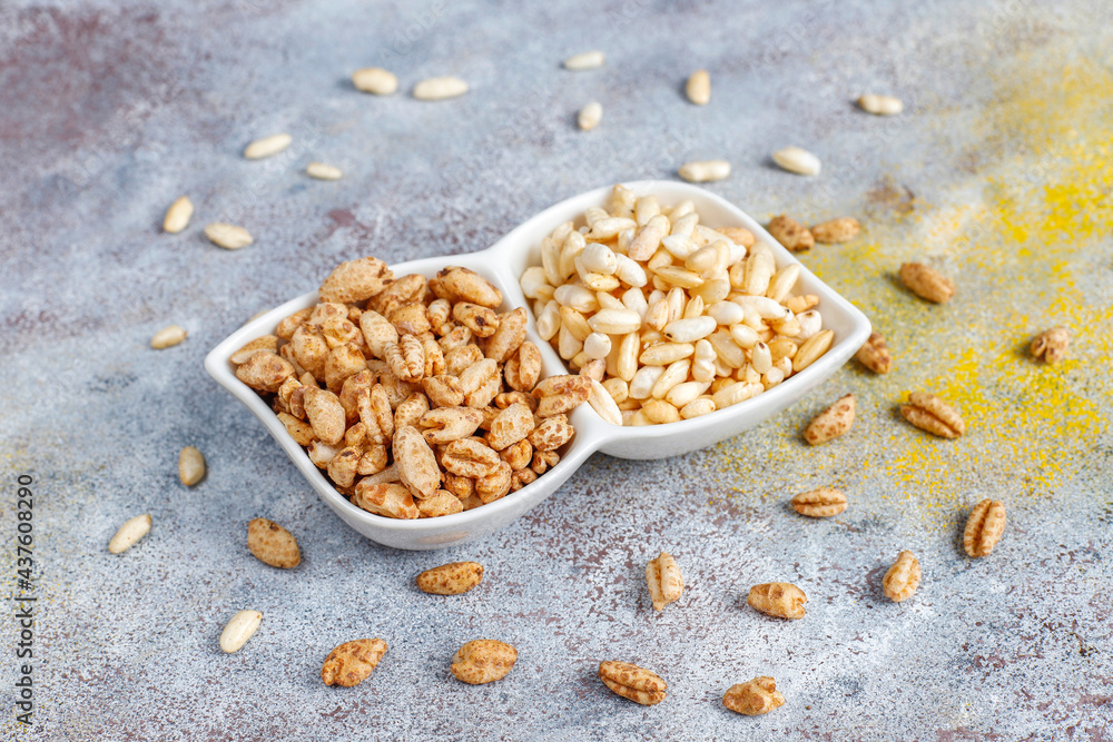 Puffed rice and wheat with honey. Puffed rice and wheat with honey.