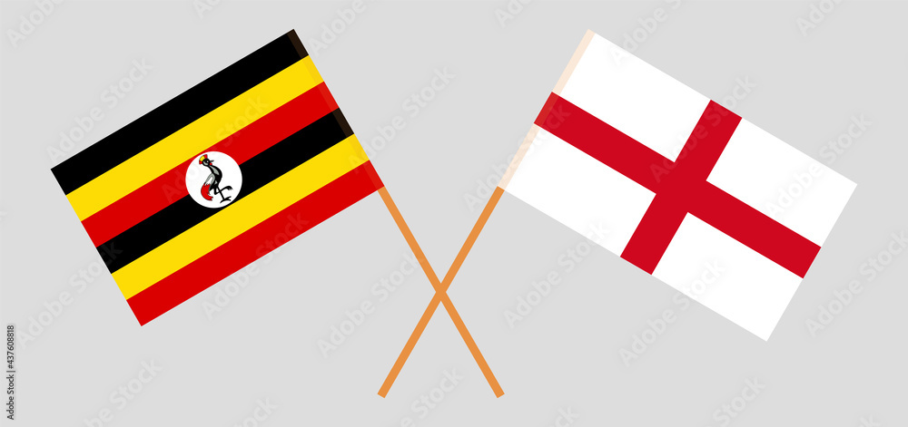 Crossed flags of Uganda and England. Official colors. Correct proportion