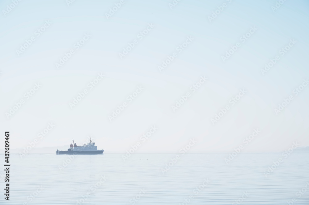 single boat mindfulness empty background with ocean and blank sky