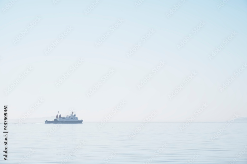 single boat mindfulness empty background with ocean and blank sky single boat mindfulness empty background with ocean and blank sky