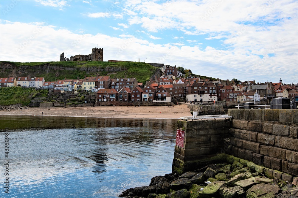 Early morning view from the Northside of Whitby, North Yorkshire, England.