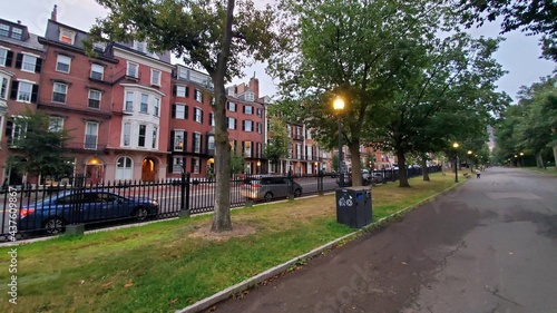 old town street with red buildings and trees (Beacon street)