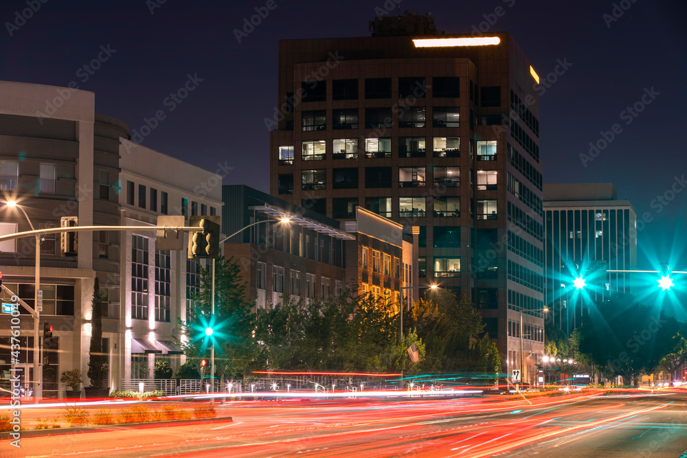 Photo & Art Print Night time view of traffic passing through