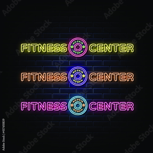 Quadro su tela Fitness center neon logo. neon symbol