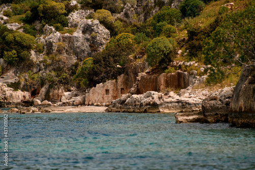view of ruins of the sunken ancient on the island of Kekova