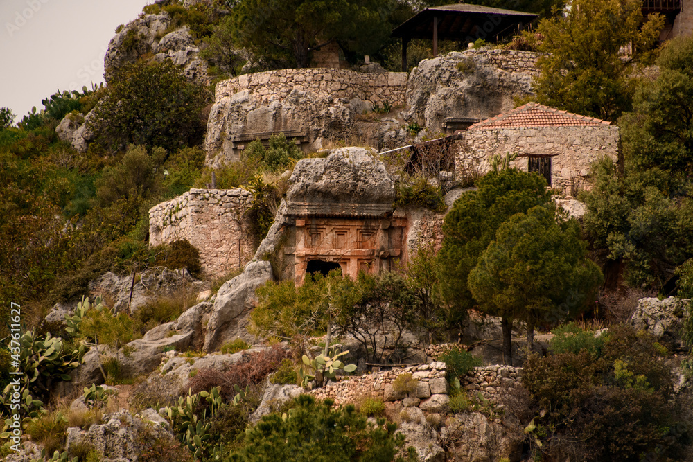 beautiful view of ruins of the ancient city on the island of Kekova