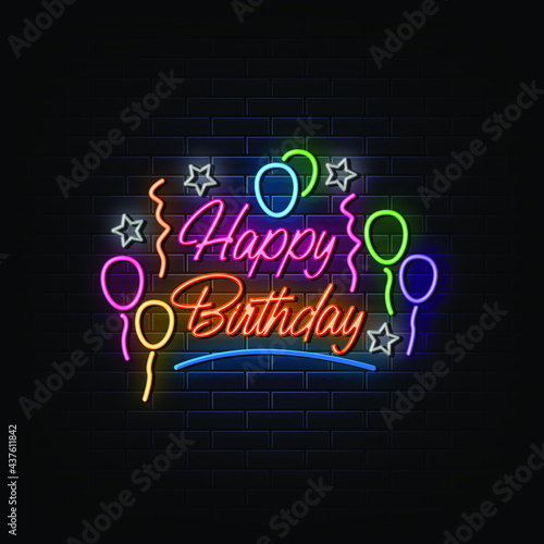 Photography Happy birthday neon sign. neon symbol