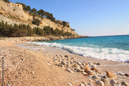 The beautiful beach of Cassis  a seaside resort situated on the Mediterranean coast in the east of Marseille  France 