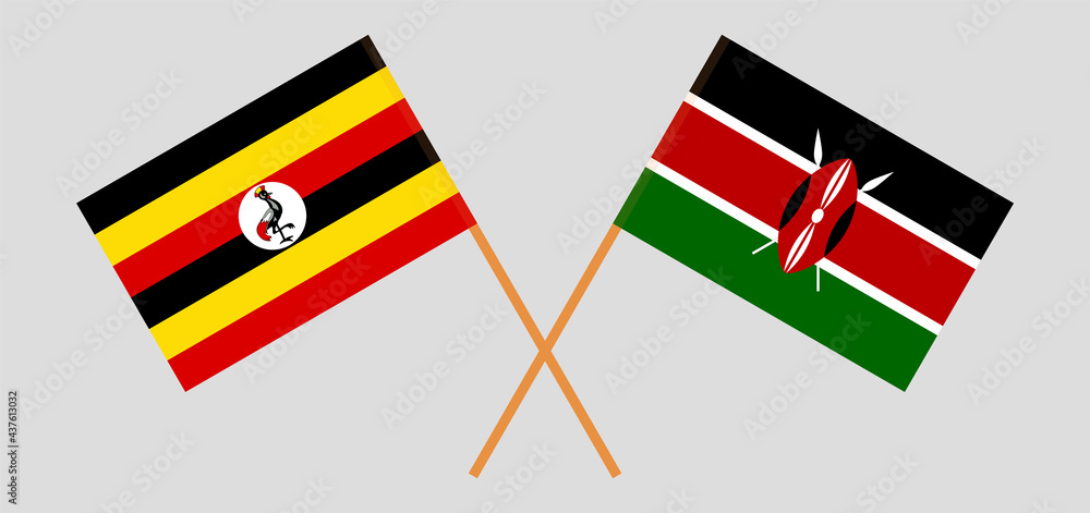 Crossed flags of Uganda and Kenya. Official colors. Correct proportion