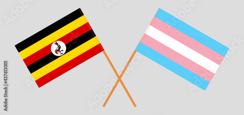 Crossed flags of Uganda and transgender pride. Official colors. Correct proportion