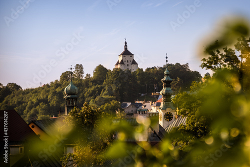 The building of the Nový zámok Castle (New Castle) in Banská Štiavnica, Slovakia in morning sun light.