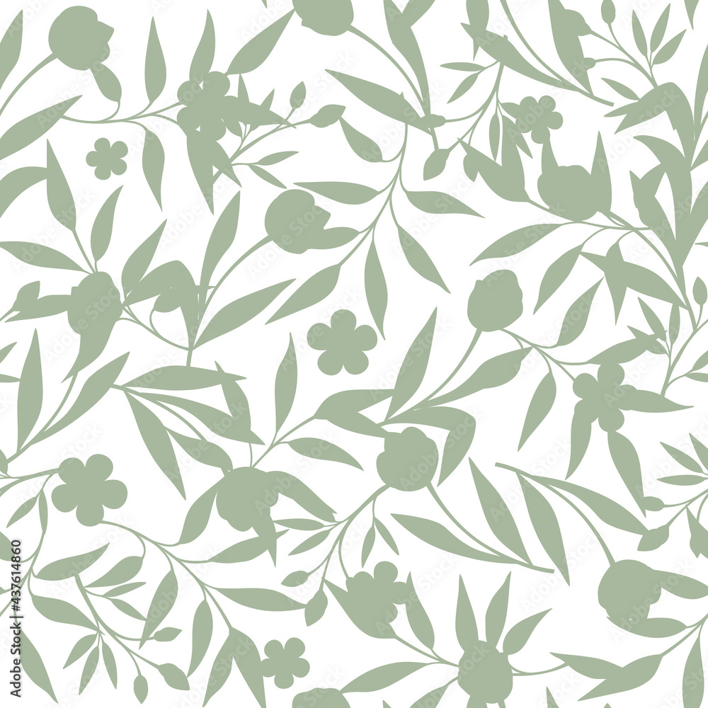 Vector seamless green floral pattern on a white background. Vector seamless green floral pattern on a white background.