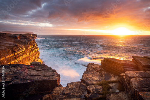 Canvas Print Sunset and cliffs at Yesnaby, Orkney